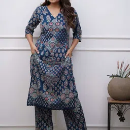 Anni Designer Floral Printed V-Neck Straight Kurta With Trouser-image-84