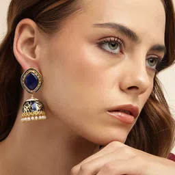 Anouk Gold-Plated Artificial Stone Studded & Beaded Dome Shaped Jhumkas-image-70