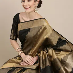 Saree mall Black & Gold-Toned Silk Cotton Banarasi Saree-image-70