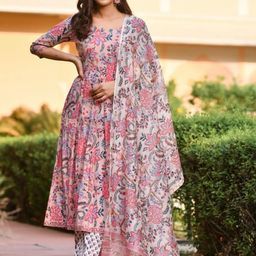 Fashion Basket Floral Printed Pure Cotton Anarkali Kurta With Trousers & Dupatta-picture-40