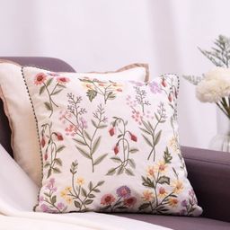 haus & kinder Garden Reverie White & Green Embroidered Square Cushion Covers-image-31