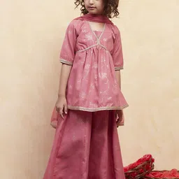Biba Girls Floral Woven Design A-line Kurta With Palazzo And Dupatta-picture-37