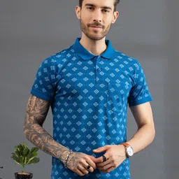 Dadu Dayal Men Bio Finish Geometric Printed Polo Collar Cotton T-shirt-picture-7