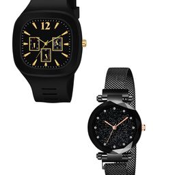 THE SHOPOHOLIC Unisex Pack Of 2 Embellished Dial Analogue Watch SQ-B-MAG-B-image-76
