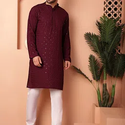 Jompers Men Embroidered Regular Sequinned Kurta with Pyjamas image 5