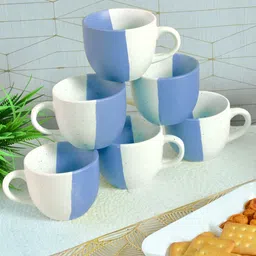 FABINALIV Blue & White Textured Ceramic Matte Cups Set of Cups and Mugs-image-79