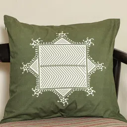 Crown of Poppies Olive Green Pack Of 1 Square Cushion Covers-image-87
