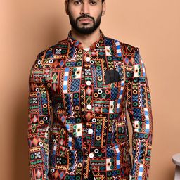 PRINTINDIA Printed Mandarin Collar Single Vent Bandhgala Casual Blazer-image-100