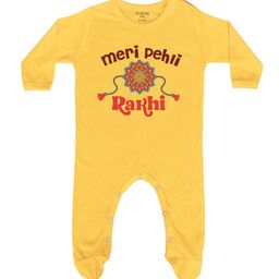 FFLIRTYGO Infants Kids Meri Pehli Rakhi Printed Sleepsuit-image-85