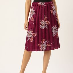U&F Women Floral Print Flared Pleated A-Line Midi Skirt-image-54