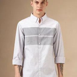 Dennis Lingo Men Smart Button-Down Collar Horizontal Striped Cotton Casual Shirt-image-42