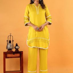 AUTUMN LANE Pure Cotton Mandarin Collar Neck Tunic With Trousers Co-Ords-image-49