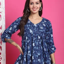 Merira Women Floral Jaipuri Printed V-Neck Cotton Empire Top-picture-44