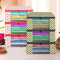 Kuber Industries Cream-Coloured & Red 6 Pieces Printed Foldable Drawer Organisers-11