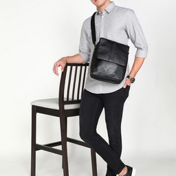 Sassora Black Leather Bowling Sling Bag-image-60