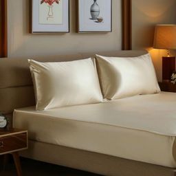 COOLBEDS Cream-Coloured Satin 400 TC Fitted Queen Bedsheet Set 1.95 m x 1.52 m-image-26