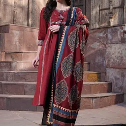 Stylum Women Regular Sequinned Pure Cotton Kurta with Trousers & With Dupatta-43