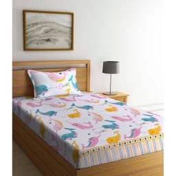 Arrabi Single Bed Cotton Bedsheet And Pillow Cover  White-image-3