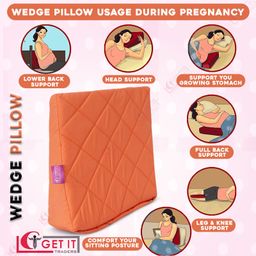 Get It 100% Cotton Multi Use Wedge Pregnancy Pillow WIth Extra Inner Removable Cover wIth Zip Wedge - Orange-image-13