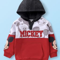 Babyhug 100% Cotton Knit Full Sleeves Sweatshirt With Mickey Mouse Print & Embroidery - Red White & Black-image-29