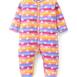Babyhug Cotton Knit Full Sleeves Star Printed Footed Sleepsuit - Multicolour-image-124