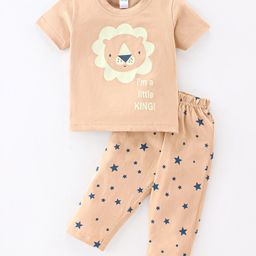 Tango Single Jersey Half Sleeves Night Suit With Lion Print - Beige-image-99