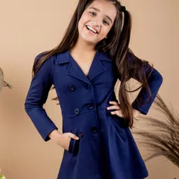 Kids Cave Full Sleeves Button Detailed Trench Jacket With Front Pockets - Navy Blue-picture-11