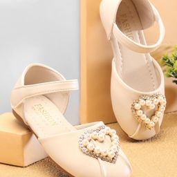 Oh! Pair Slip On Ballerina with Heart Applique & Velcro Closure - Beige-image-49