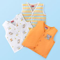 Babyhug 100% Cotton Woven Sleeveless Front Open Jhabla With Animal Print Pack of 3- Multicolor-image-25