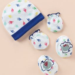Ben Benny 100% Cotton Knit Cap Mittens & Booties Boat Print Navy - Diameter 10 cm-image-45