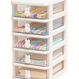 House of Quirk 5 Tier Transparent Cosmetic Jewelry Box Office Desktop Drawer Storage Box Plastic Multi Layer Small Storage Box-White-4