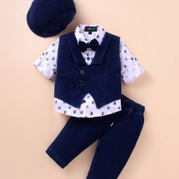Robo Fry Denim Knit Full Sleeves Nautical Theme Printed 3 Piece Party Suit with Hat & Bow-image-60