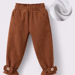 Kookie Kids Full Length Lounge Pants with Bow Applique - Brown-picture-41
