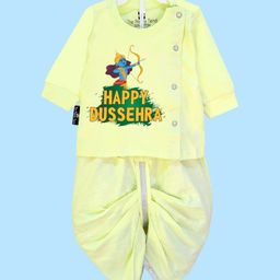 The Peppy Tend Dussehra Theme 100% Cotton Full Sleeves Happy Dussehra Text Printed Dhoti Kurta Set - Yellow-picture-16