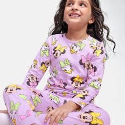 Babyhug Disney Single Jersey Knit Full Sleeves Minnie Mouse Printed Night Suit - Pink-image-72
