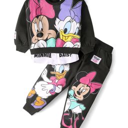 Babyhug Disney Terry Knit Full Sleeves Overlapped Sweatshirt & Lounge Pant with Minnie Mouse Graphics - Black-image-75