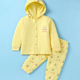 Tango Fleece Knit Full Sleeves Front Open Hooded Winter Night Suit With Kitten Print - Yellow-picture-16