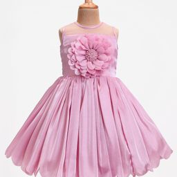 Bluebell Woven Sleeveless Solid ColourParty Frock with Floral Corsage - Pink-image-43