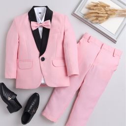 Jeet Ethnics Full Sleeves Solid 4 Piece Coordinating Party Suit With Bow - Pink-image-36