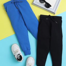 Knitting Doodles Pure Cotton Terry Pack Of 2 Solid Pants - Blue & Black-image-78
