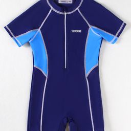 Mark & Mia Half Raglan Sleeves Legged Swimsuit with Text Print - Blue-1