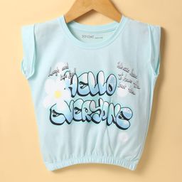 Doreme Single Jersey Knit Half Sleeves T-Shirt with Hello Everyone Text Print - Aqua Blue-picture-25