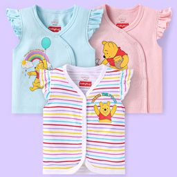 Babyhug Disney Interlock Knit Frill Sleeves Jhablas With Winnie The Pooh Graphics Pack of 3 - White Light Blue & Pink-image-87