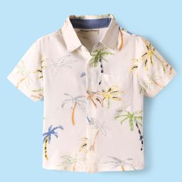 CrayonFlakes Rayon Half Sleeves Palm Trees Printed Shirt - Off White-image-92