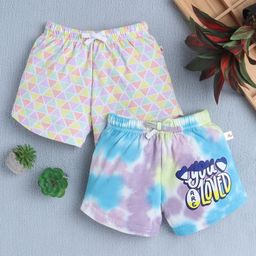 BUMZEE Cotton Pack Of 2 Triangles & Typography Printed Shorts - Multi Colour-image-16
