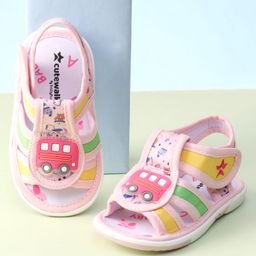 Cute Walk by Babyhug Velcro Closure Sandals with Bus Applique - Pink-image-39