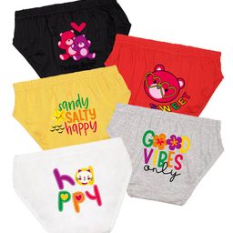 NUSYL Cotton Pack Of 5 Typography Printed Panties - Black Red Yellow Grey & White-image-40