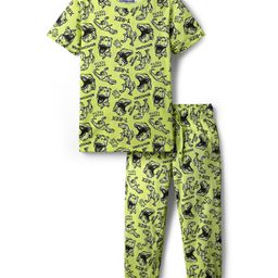 Pine Kids Single Jersey Knit Half Sleeves Co-ords Night Suit With Dino Print - Green-image-67