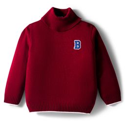 Babyhug Knit Full Sleeves Turtle Neck Pullover Sweater with Patch Detailing - Maroon-picture-41