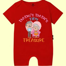 The Peppy Tend 100% Cotton Family Theme Half Sleeves Dadu Dadis Little Treasure Text Printed Romper - Red-picture-14